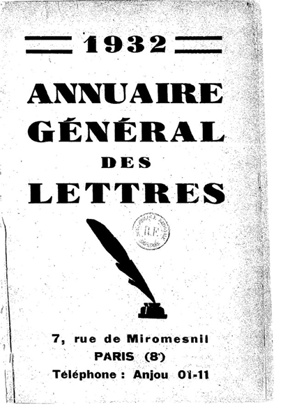 Annuaire Général des Lettres 1932 — 7 rue de Miromesnil, Paris (8e)
