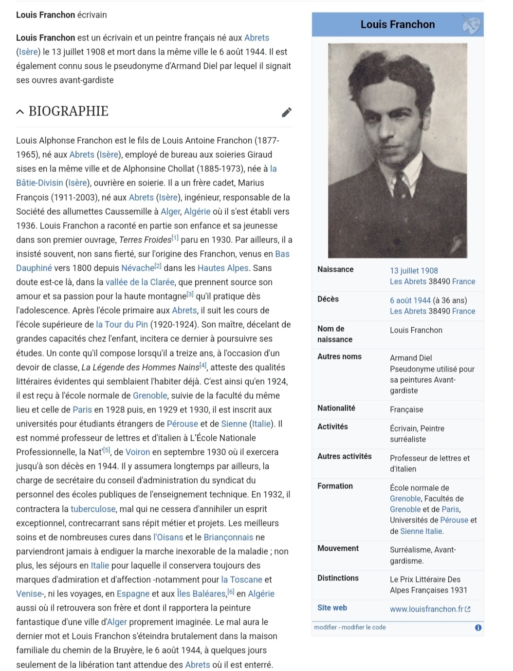Louis Franchon et Wikipédia