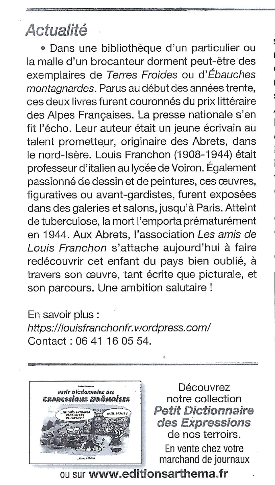 Article de presse - Actualité Louis Franchon