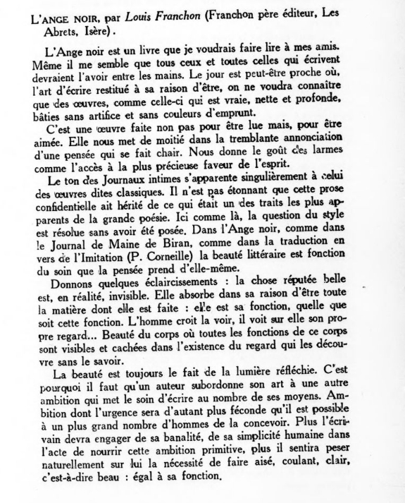 Article Cahiers du Sud par Joe Bousquet